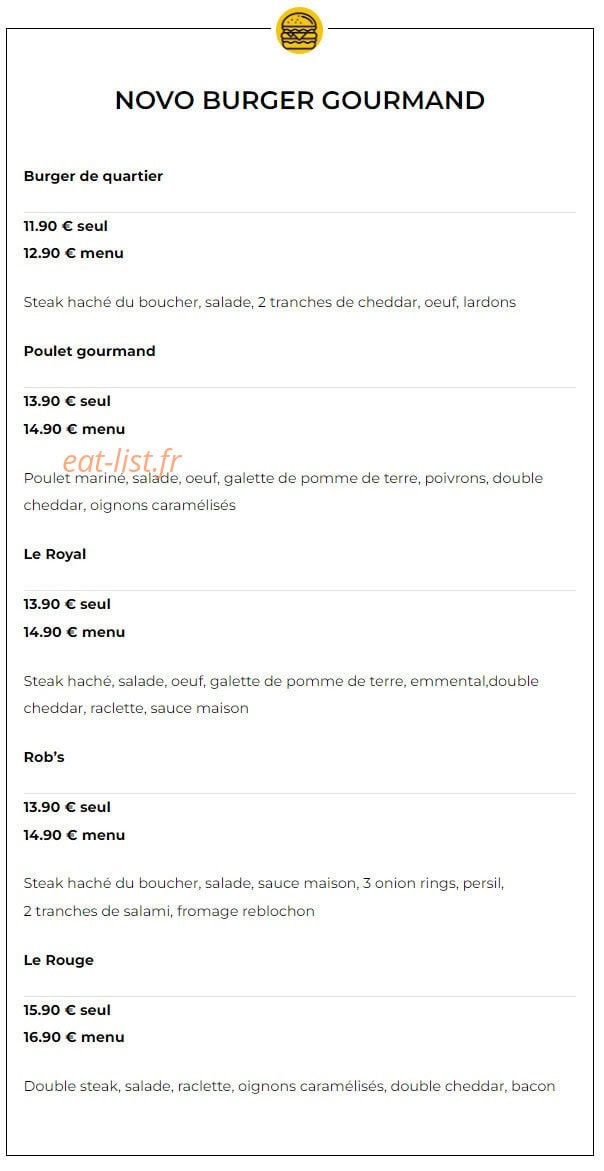 Novo Burger — carte page 5