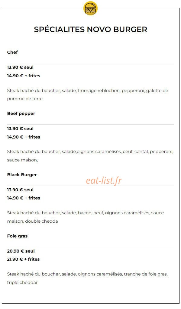Novo Burger — carte page 3