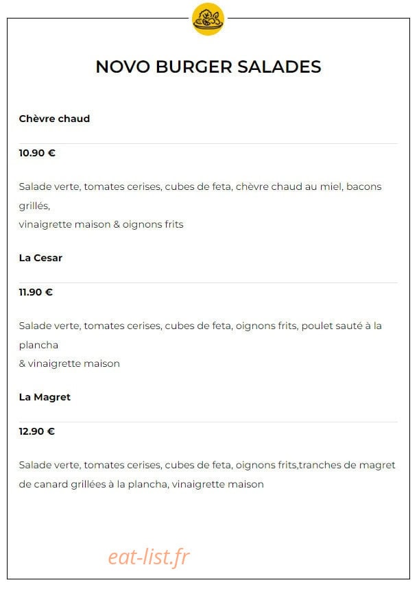 Novo Burger — carte page 7