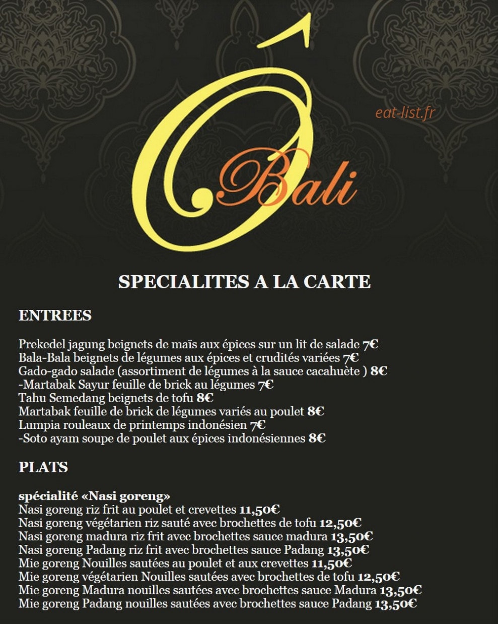 ô bali — carte page 1