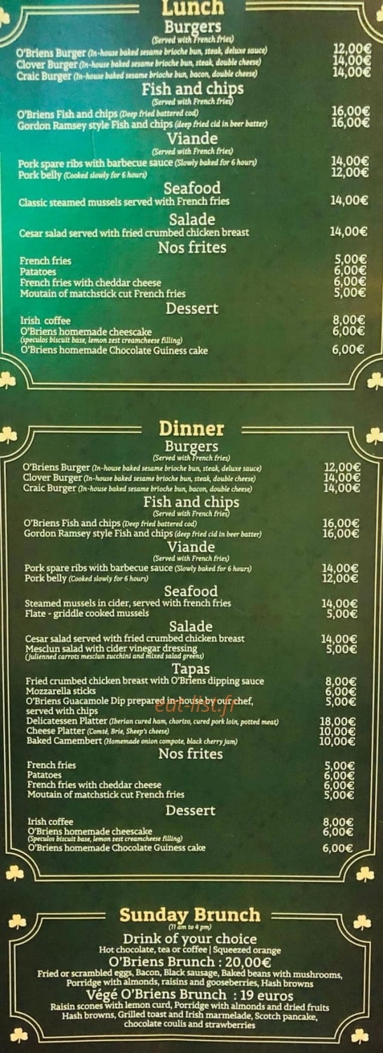 O’briens — carte page 3