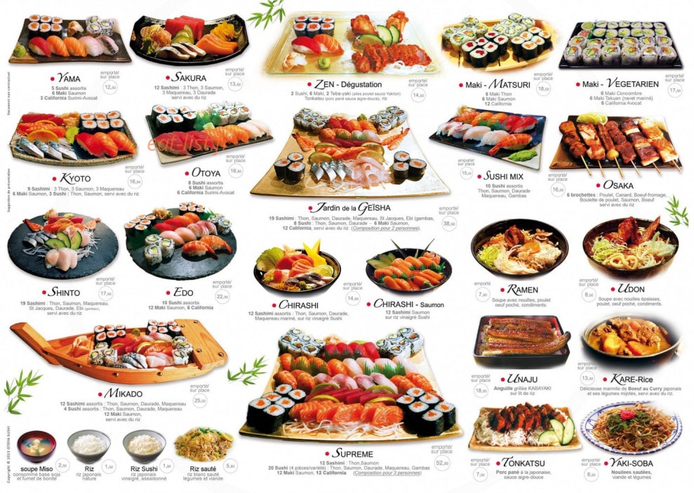 Otoya Sushi — carte page 1