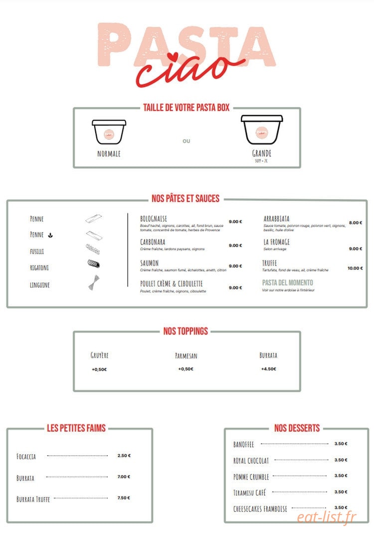 PastaCiao — carte page 1