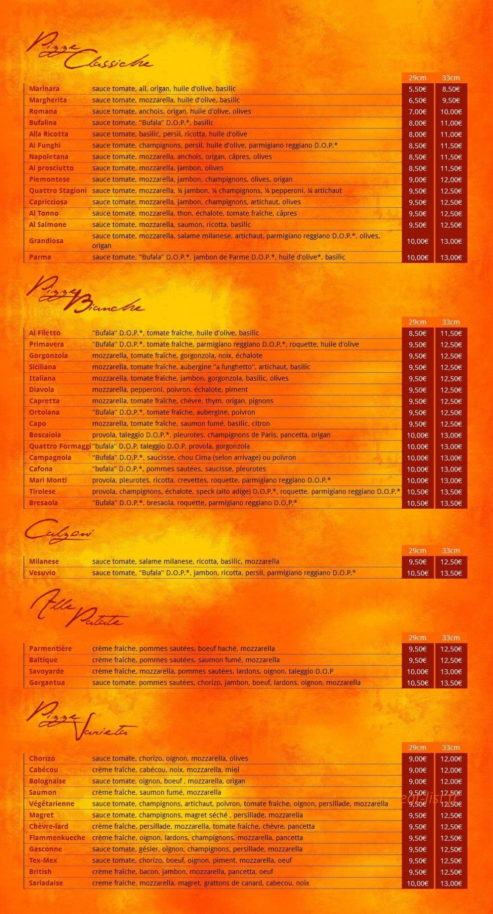 Pizz'artisanale — carte page 1
