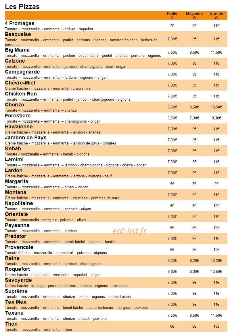Pizz l'Extreme — carte page 1