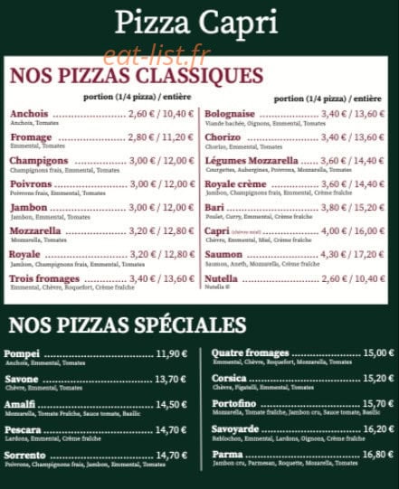 Pizza Capri — carte page 1