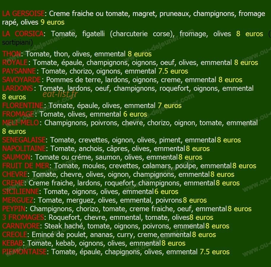 Pizza Francis — carte page 1
