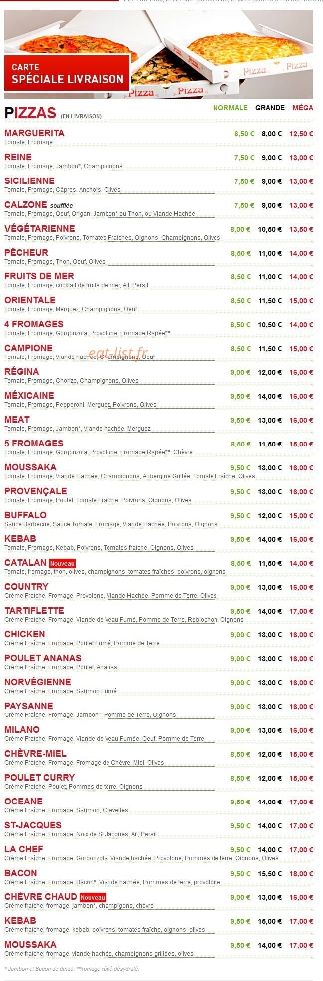 Pizza On Time — carte page 1