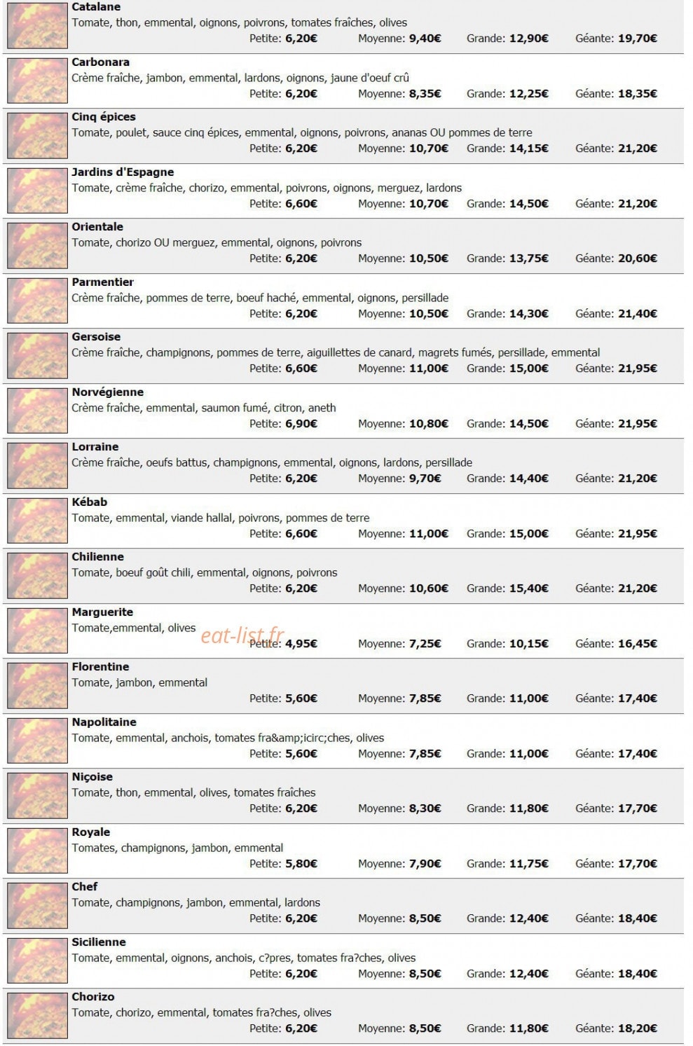 Pizzas du faubourg — carte page 1
