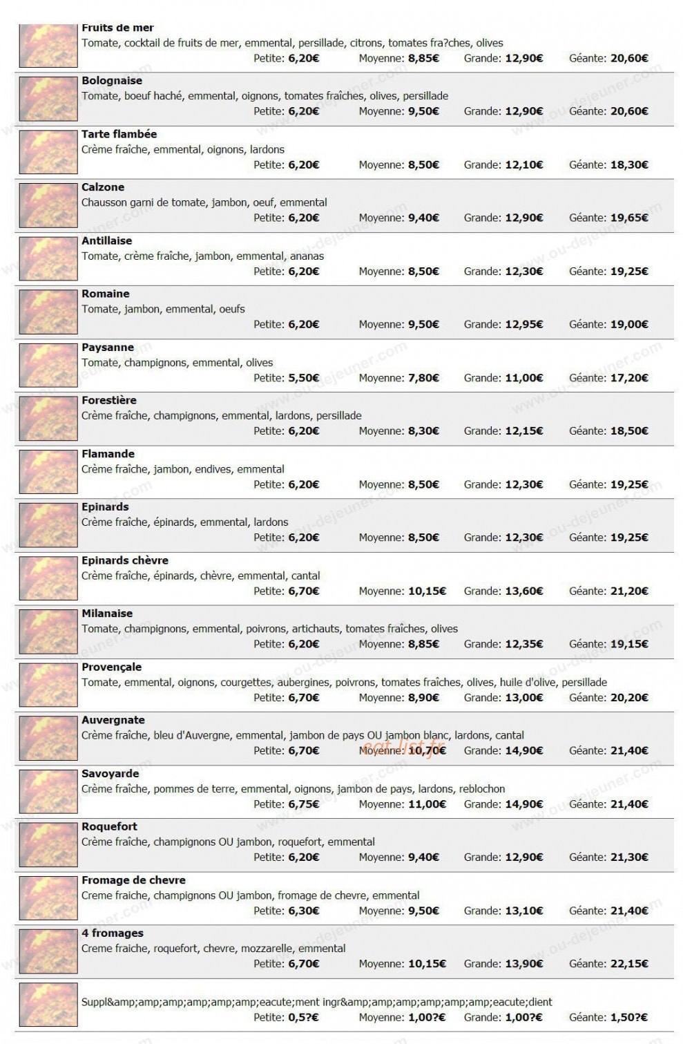 Pizzas du faubourg — carte page 2