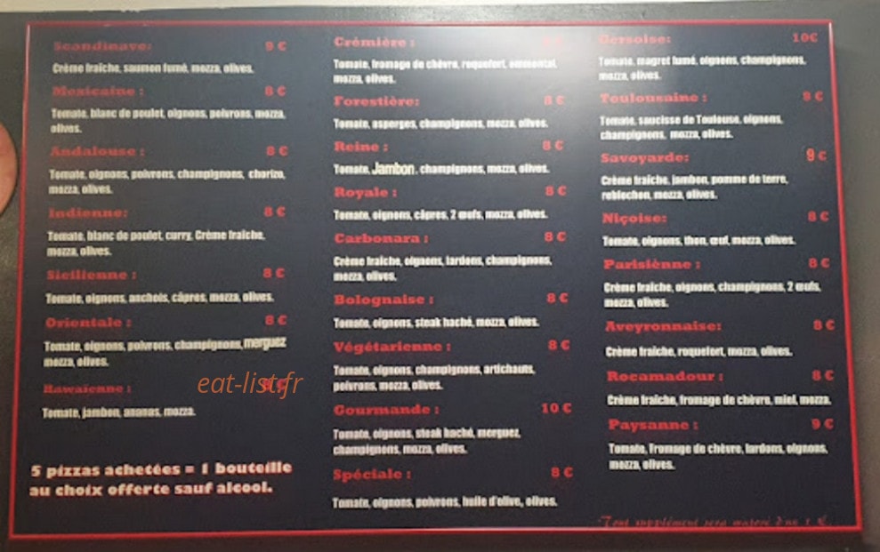 Pizzeria Belfort — carte page 1