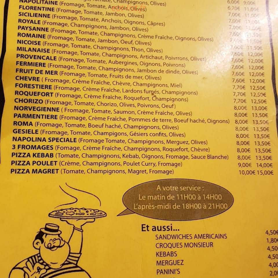 Pizzéria Napolina — carte page 1