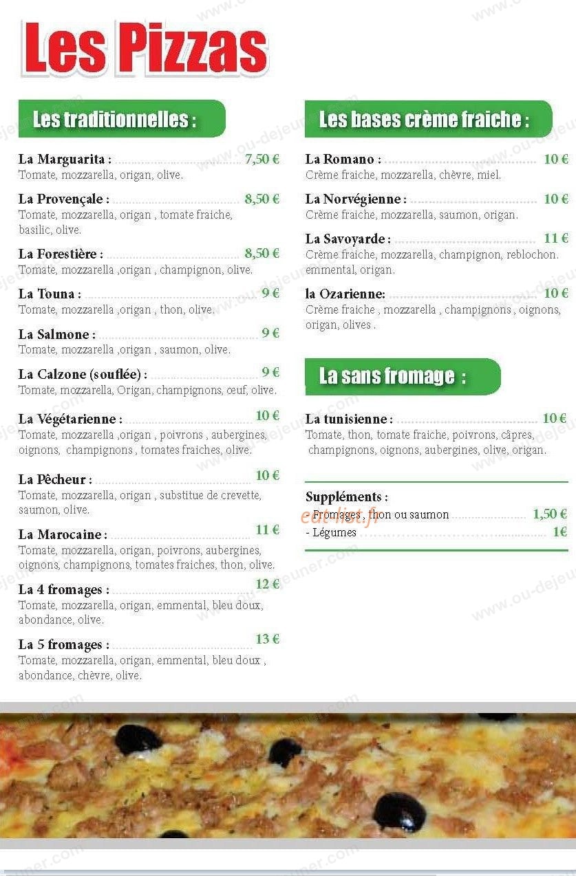 Pizzeria Ozarella — carte page 1