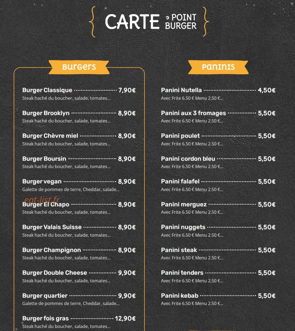 Point Burger — carte page 1