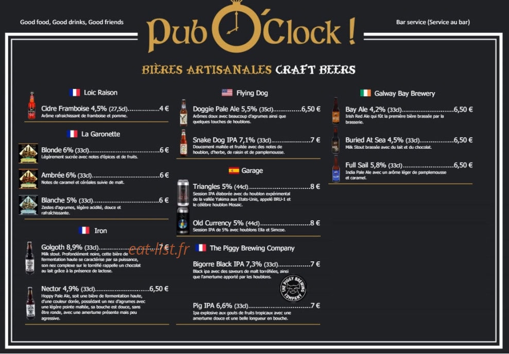Pub O'Clock — carte page 4