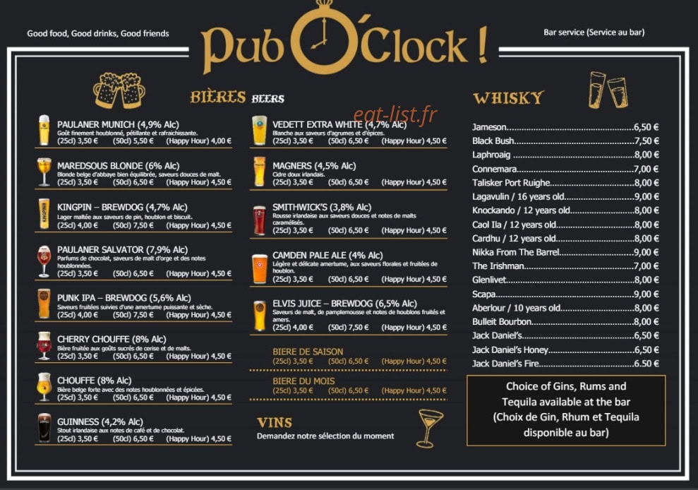Pub O'Clock — carte page 3