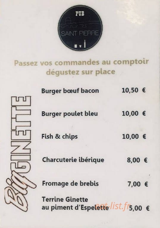 Pub Saint Pierre — carte page 1