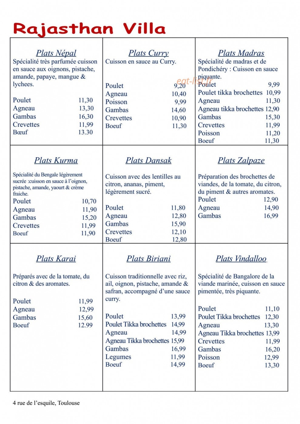 Rajasthan Villa — carte page 2