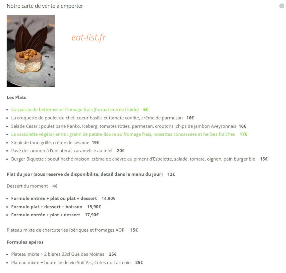 Carte et menu de Restaurant Brasserie Les Acolytes à Toulouse — Les ventes a emporter
