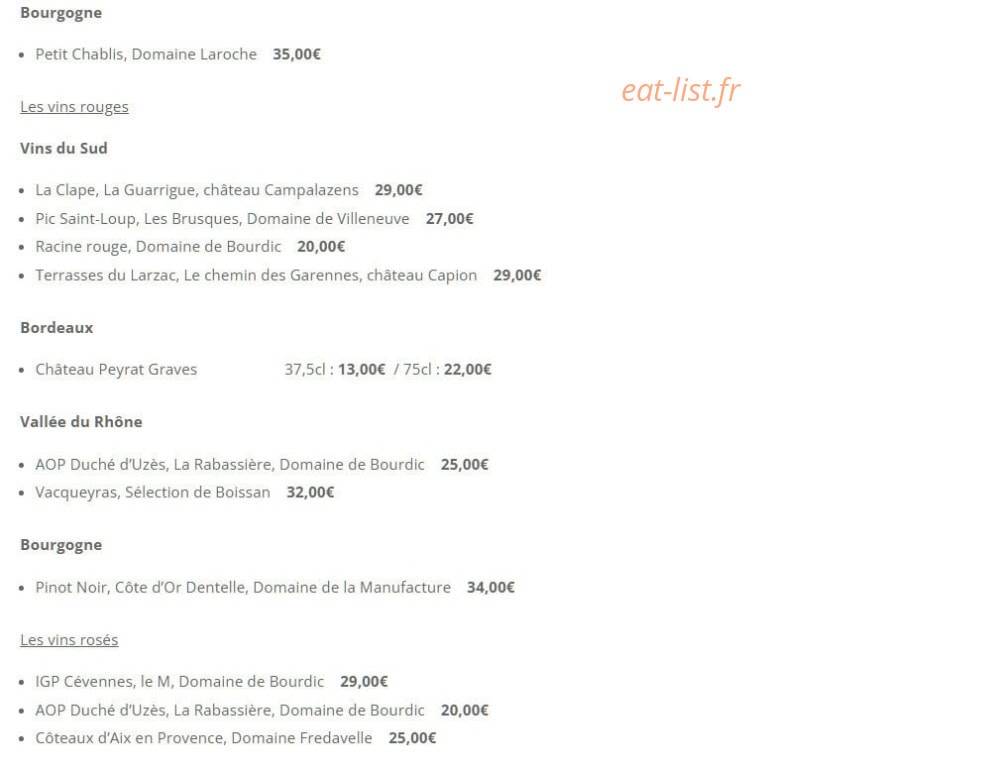 Carte et menu de Restaurant Brasserie Les Acolytes à Toulouse — Les vins suite