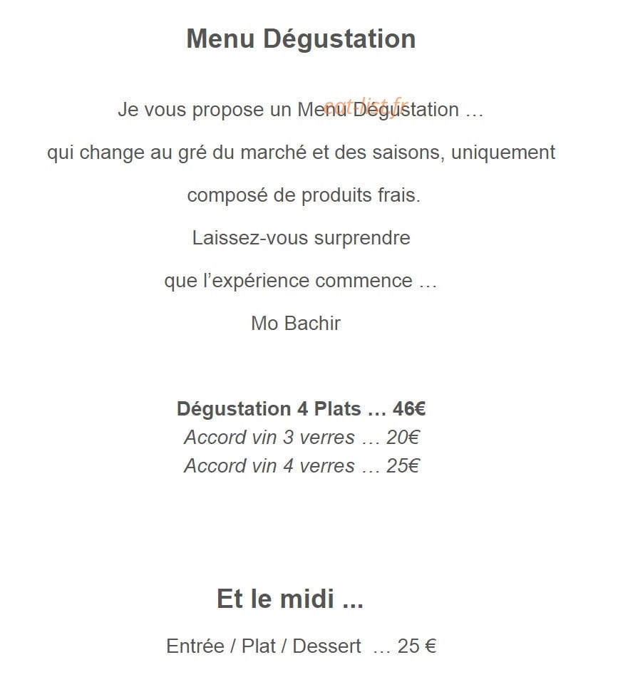 Restaurant m by mo Bachir — carte page 1