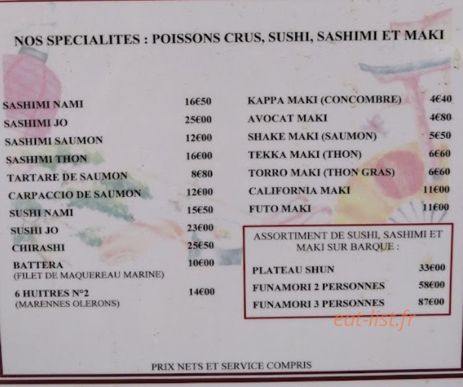 Restaurant Shun — carte page 2