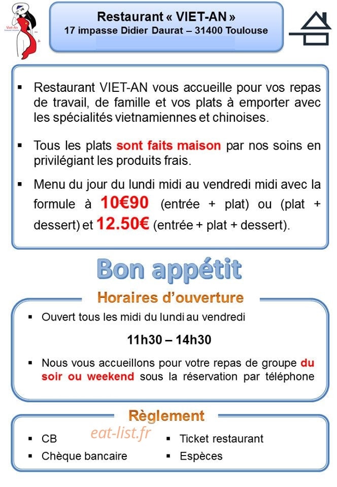 Restaurant Viet-An — carte page 1