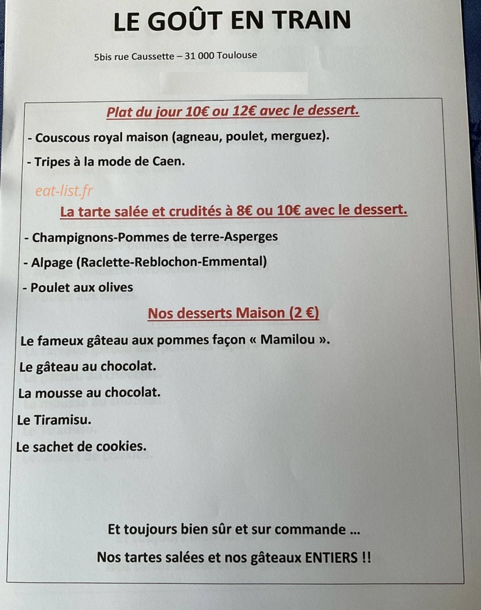 Resto Le Goût En Train — carte page 1