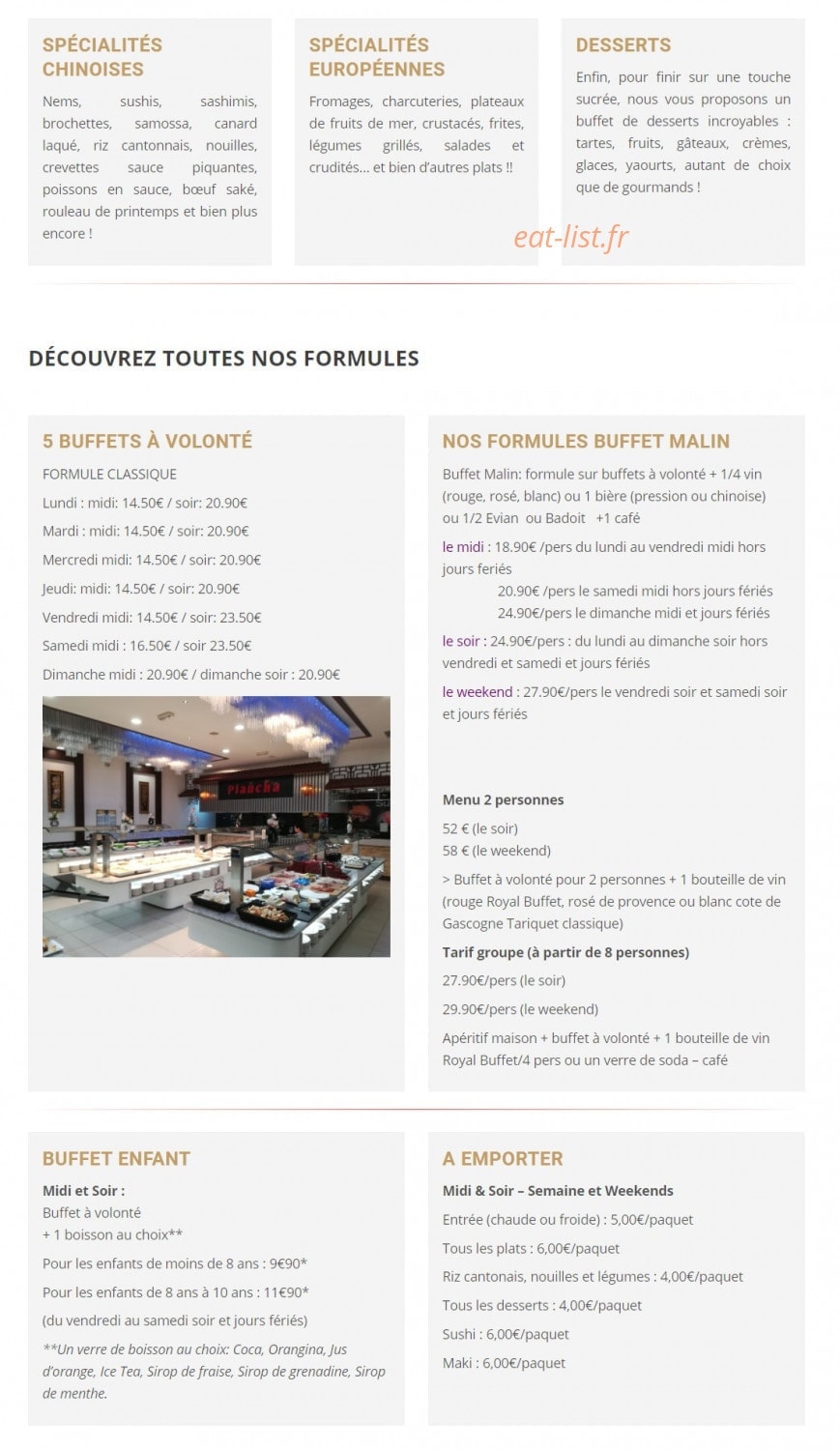 Royal Buffet — carte page 1