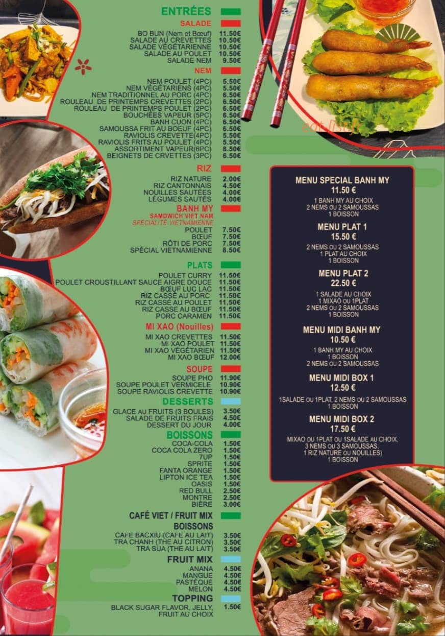Carte et menu de Rue de Vietnam à Toulouse — La carte