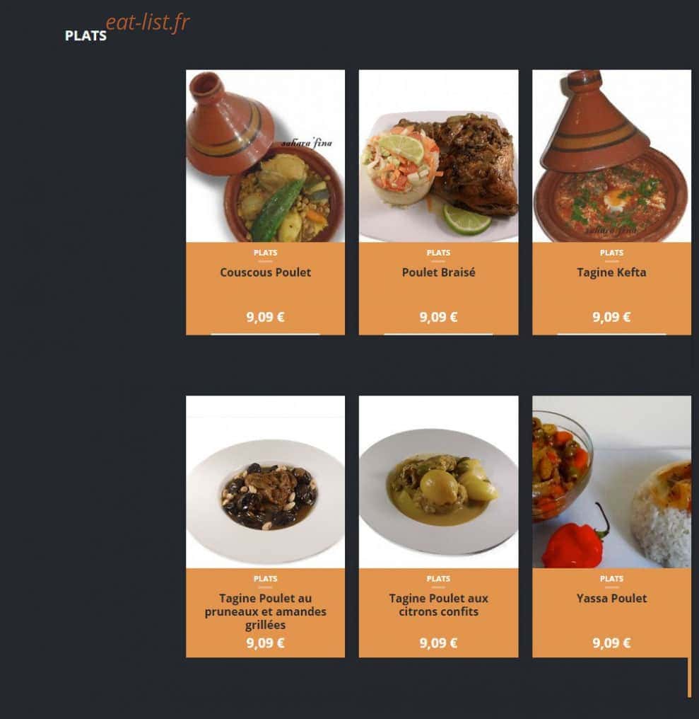 Carte et menu de Sahara'fina à Toulouse — page 1