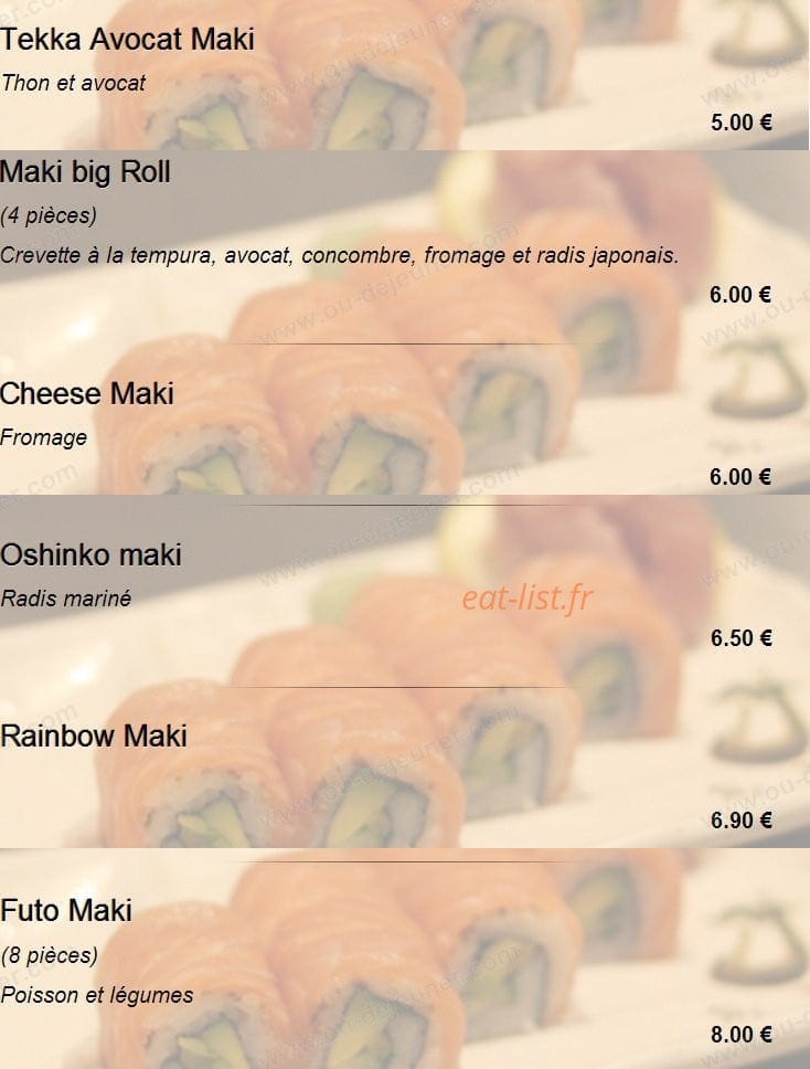 Carte et menu de Sakuraya sushi à Toulouse — Les maki(suite)