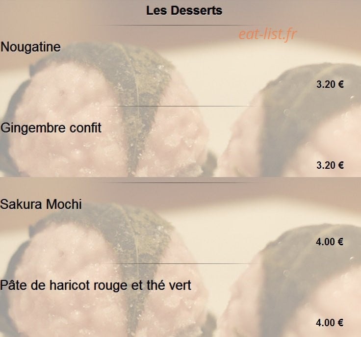 Carte et menu de Sakuraya sushi à Toulouse — Les desserts