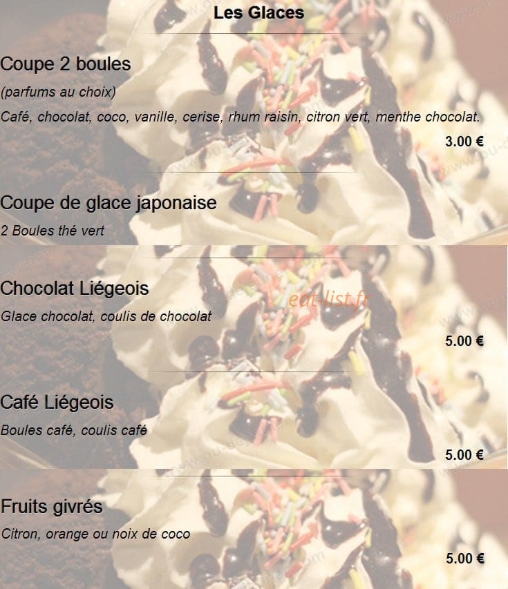 Carte et menu de Sakuraya sushi à Toulouse — Les glaces