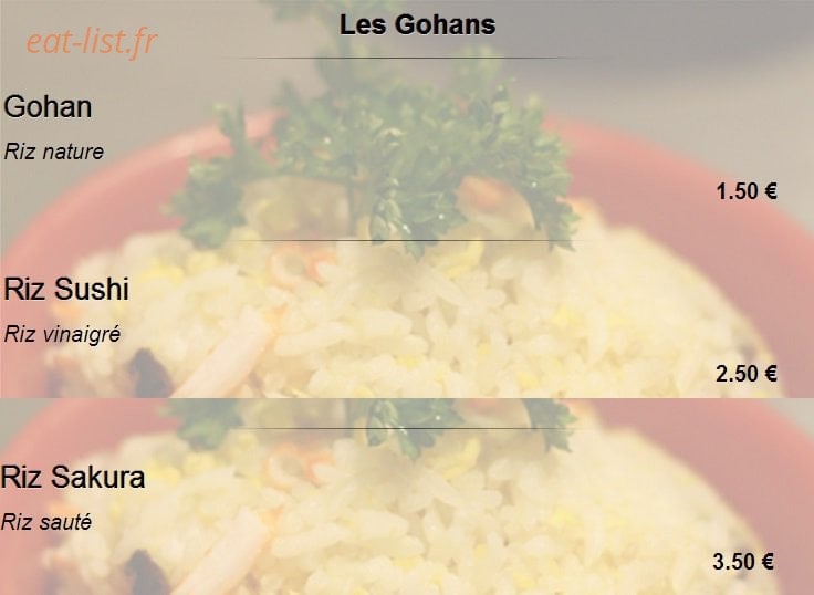 Carte et menu de Sakuraya sushi à Toulouse — Les gohans