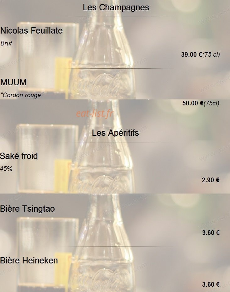 Carte et menu de Sakuraya sushi à Toulouse — Les champagnes et apéritifs