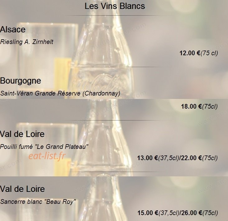Carte et menu de Sakuraya sushi à Toulouse — Les vins blancs