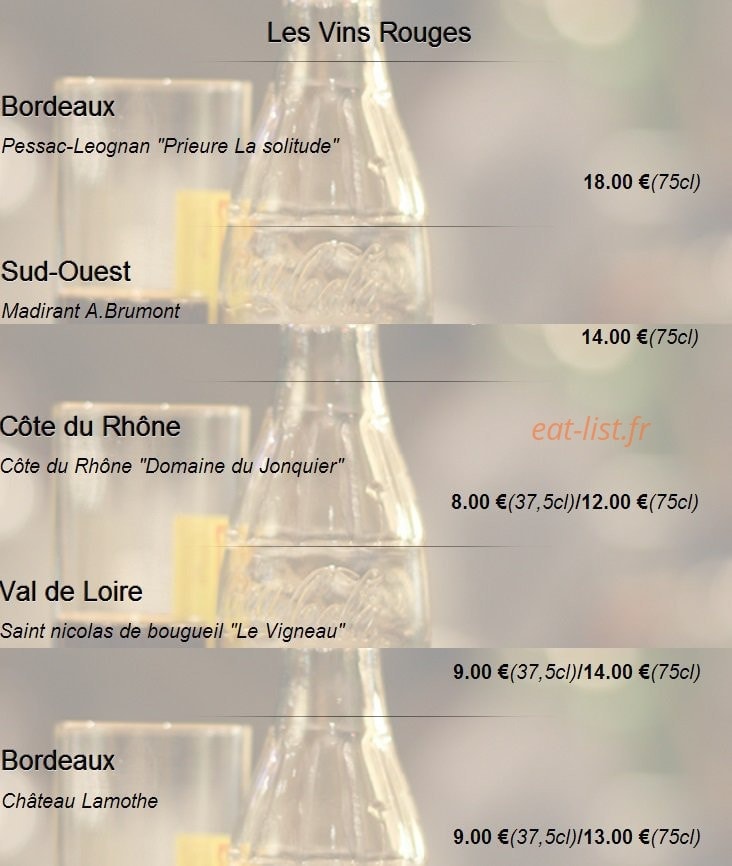Carte et menu de Sakuraya sushi à Toulouse — Les vins rouges