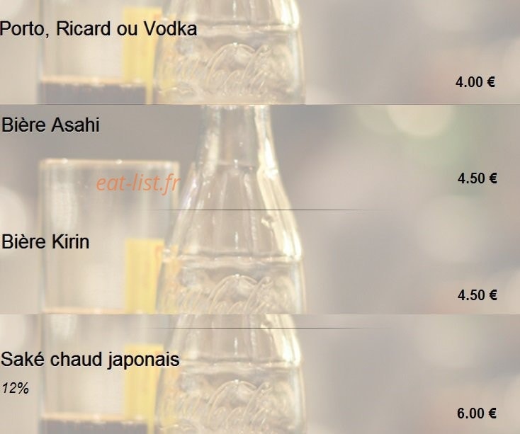 Carte et menu de Sakuraya sushi à Toulouse — Les apéritifs(suite)