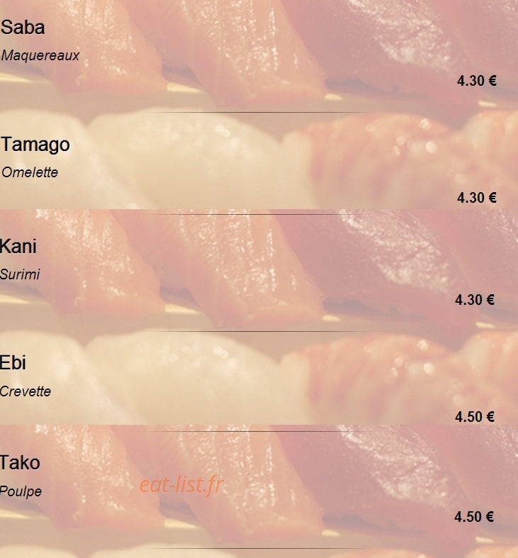 Carte et menu de Sakuraya sushi à Toulouse — Les sushi