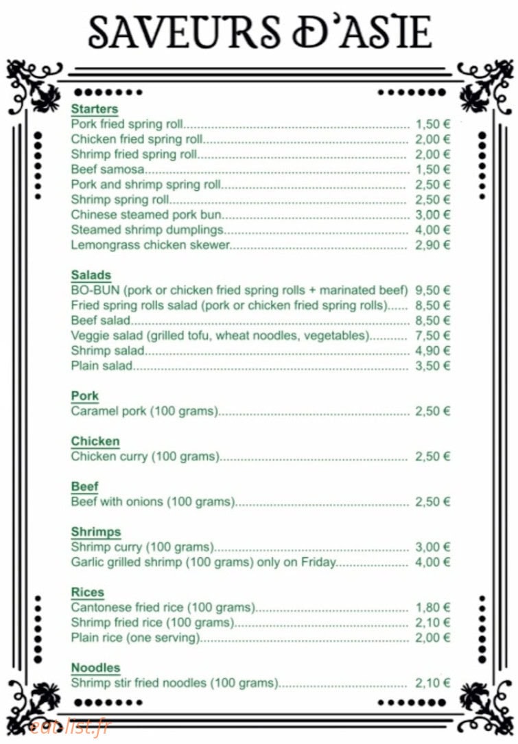 Saveur d'Asie Express — carte page 1
