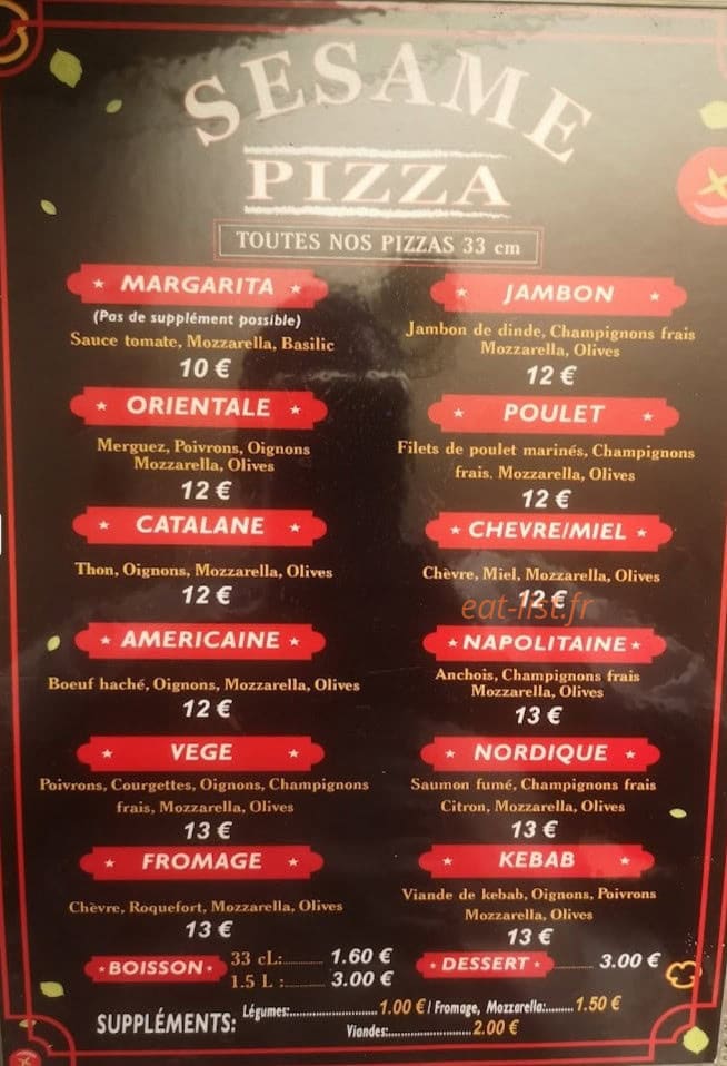 Sesame pizza — carte page 1