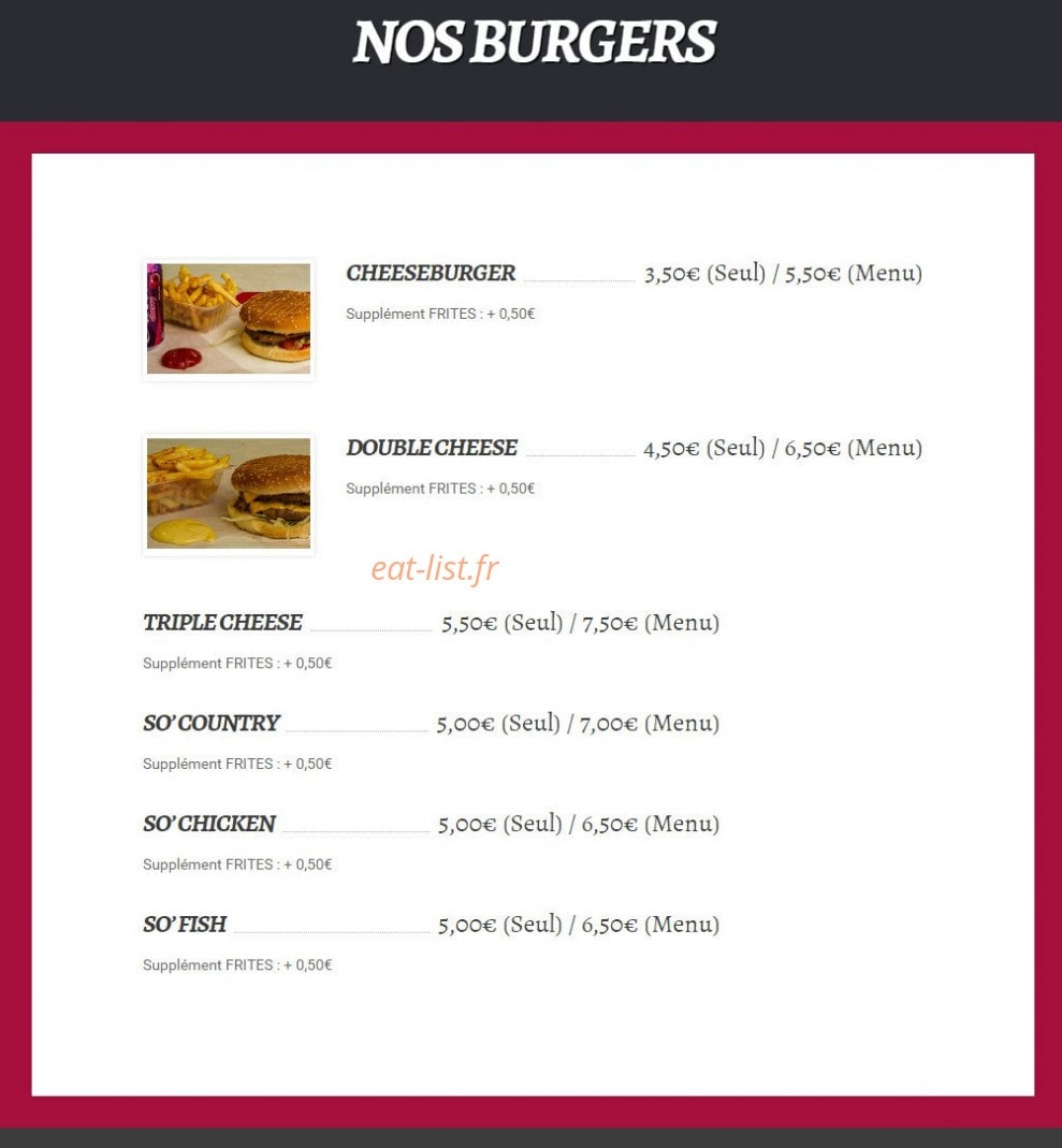 So' Burger — carte page 1