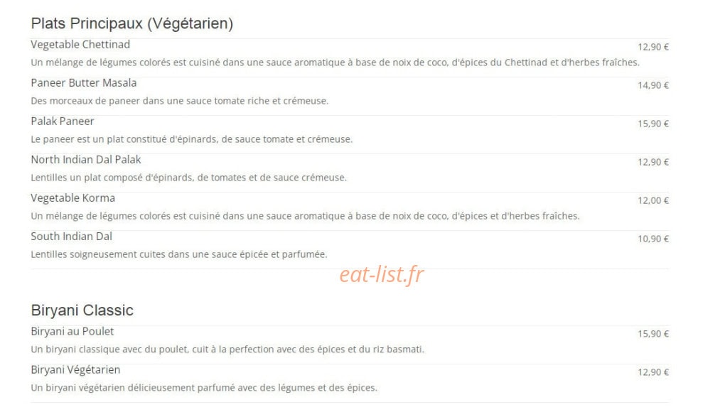 Spice Palatte Restaurant Indien — carte page 3