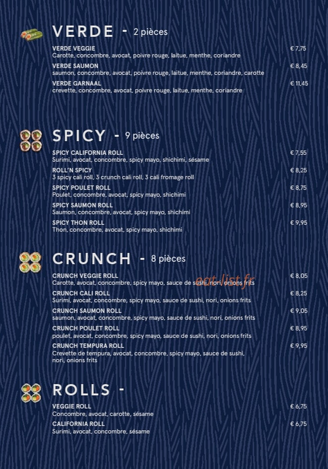 Carte et menu de Sushi Daily à Toulouse — Les verde, spicy, ...