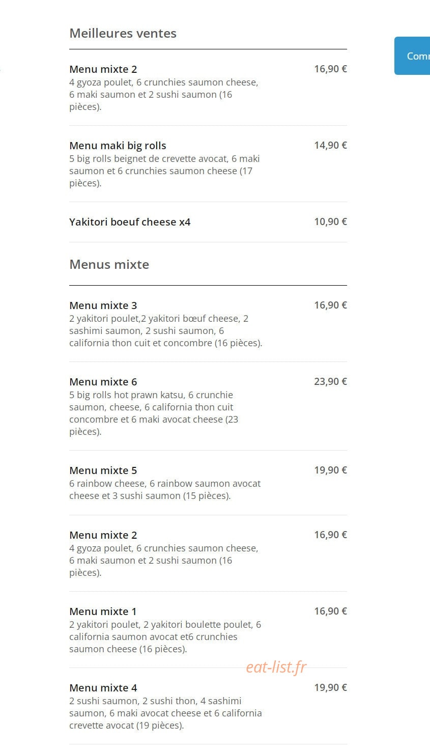 Sushi Inassé — carte page 1