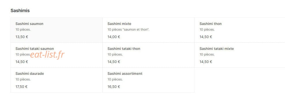 Carte et menu de Sushi N Wok à Toulouse — Sashimis