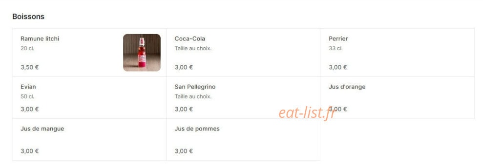 Carte et menu de Sushi N Wok à Toulouse — Les boissons