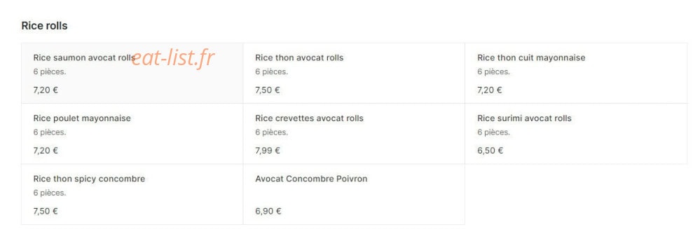 Carte et menu de Sushi N Wok à Toulouse — Rice rolls