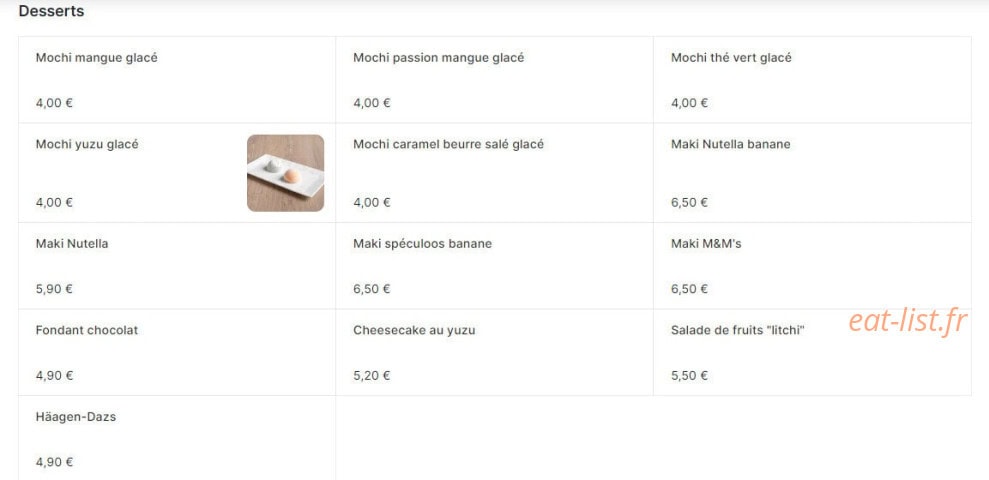 Carte et menu de Sushi N Wok à Toulouse — Les desserts